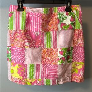 Lilly Pulitzer Pink and Green Patchwork Mini Skirt